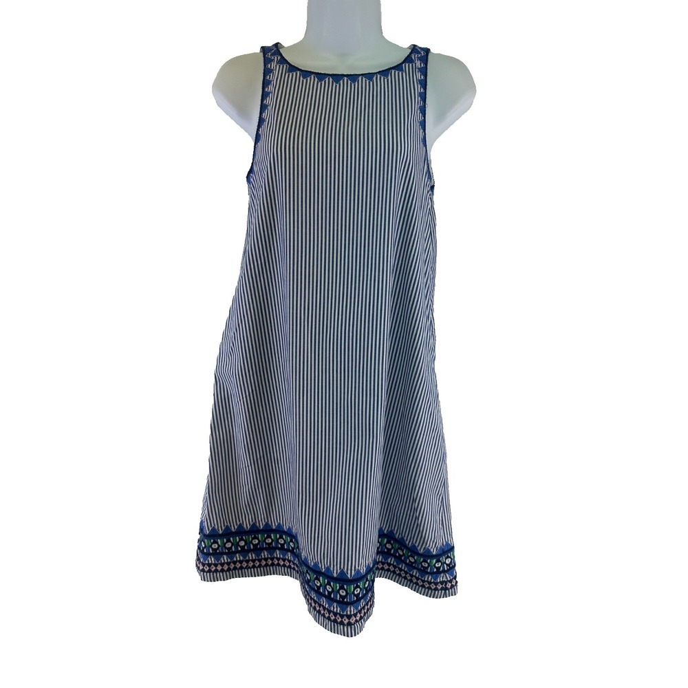 Vineyard Vines Geo Prep Embroidered Swing Dress Blue White Striped Shift Size 00